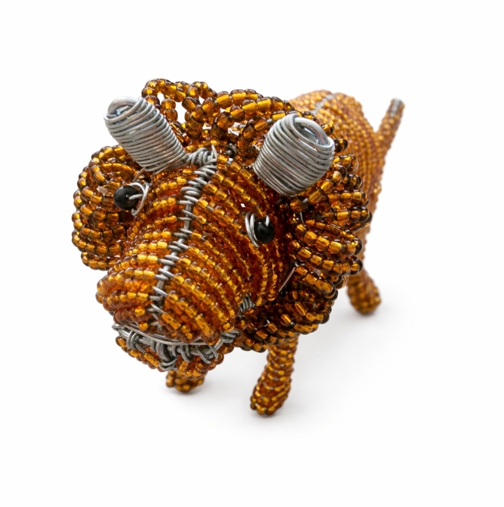 Handmade Beaded Lion Sculpture Wire & Glass Seed Bead Figurine Safari Animal Dec